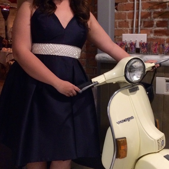 Carmen Marc Valvo Navy Beaded Waist Dress - Picture 5 of 13